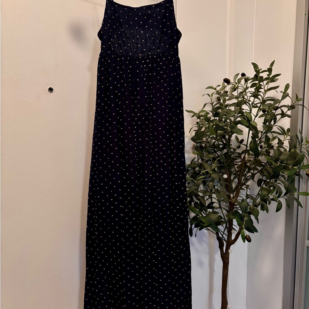 Moon River Navy Maxi Dress with Cream Dots